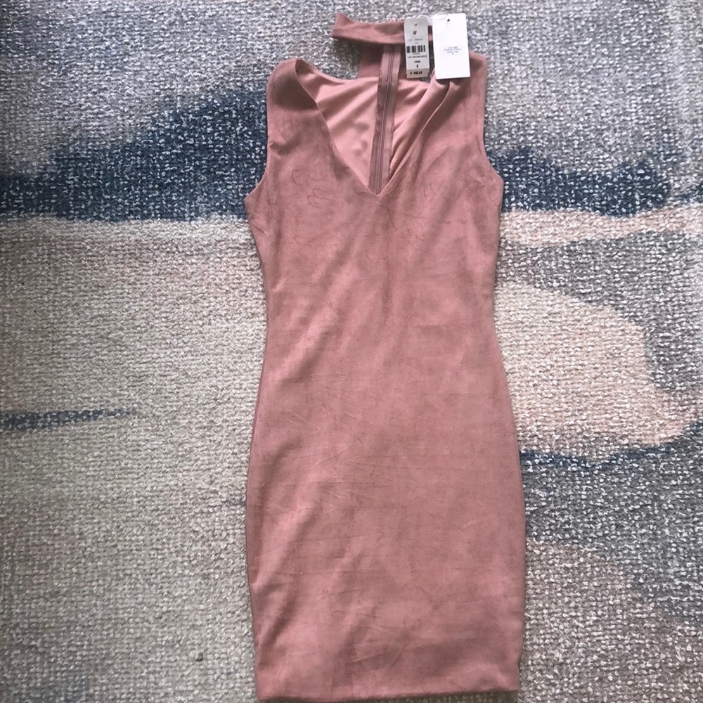 Rose Suede Form Fitting Choker Top Dress